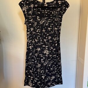 French Connection Navy Blue and White Patterned Cap-Sleeve Dress